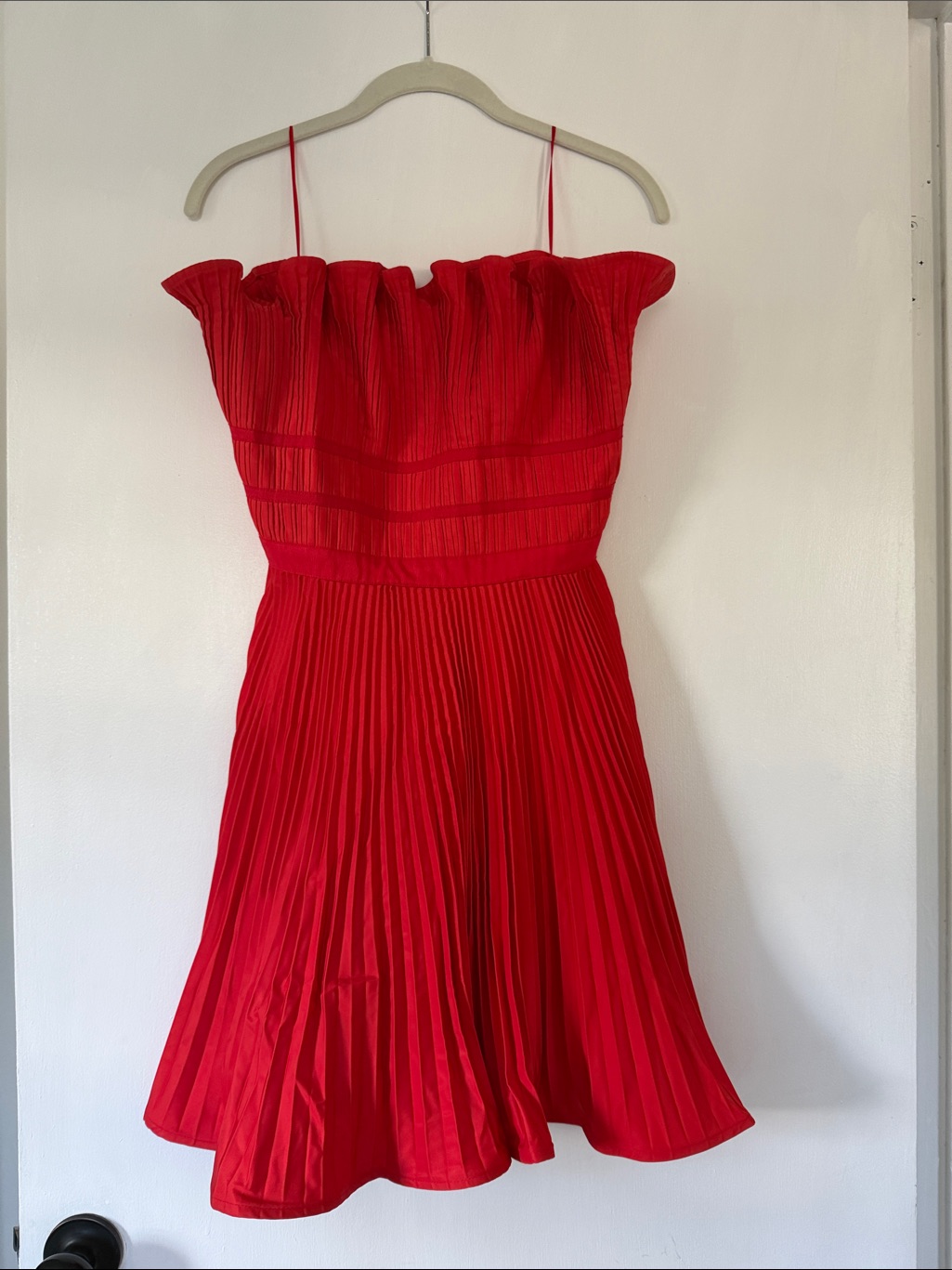 Amur Red Pleated Strapless Mini Dress